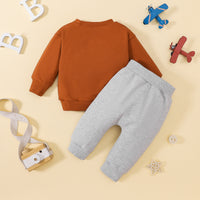 Children's Printed Long-sleeved Sweater Solid Color Two-piece Set