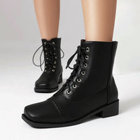 Womens Comfortable Lace-Up Square-Toe Outdoor Motorcycle Boots