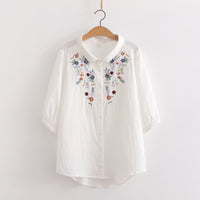 Women's Flower Embroidered Cotton Yarn Shirt Summer