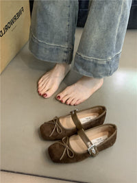 Flat Bow Ballet Silver Belt Buckle Shoes