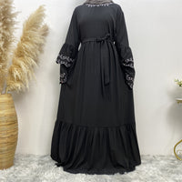 Fashionable Petal Sleeve Dress With Embroidery And Slim Fit