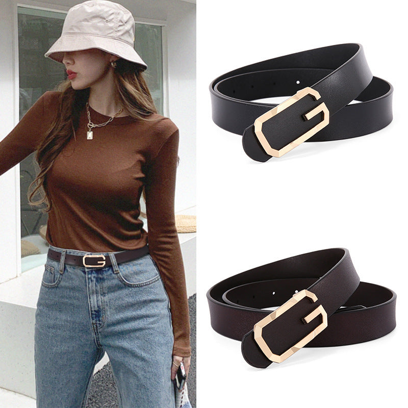 Belt Women's Genuine Leather Simple Smooth Buckle