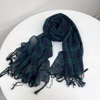 Thin Cotton And Linen Plaid Scarf Soft Neck Shawl