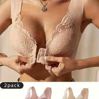 Front Button Underwear Lace Edge Push Up Small Size Large Wide Shoulder Strap Comfortable Bra