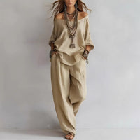 Women's Casual Loose Top And Wide-Leg Pants Set