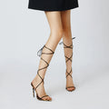 Sandals Pointed Leopard Print Roman Women's Lace Up Shoes