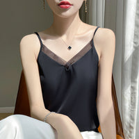 V-neck Mesh-panelled Sleeveless Chic Slip-style Camisole