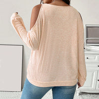 Women's Sexy Off-shoulder V-neck Loose Casual Solid Color Long-sleeved Top