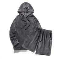 Plus Size Hooded Men's Sweatshirt Coral Fleece Jacket Shorts Set