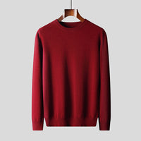 New Men's 100 Pure Wool Sweater, Crew Neck, Flat-knit Sweater