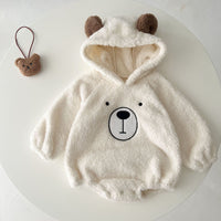 Ins Baby Hooded Bear Plush Romper For Warmth