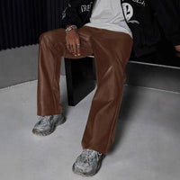 Straight-leg Casual Retro High-street PU Leather Pants From Europe And The US