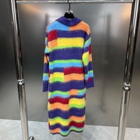 Retro Lazy Style Rainbow Striped Cardigan Sweater