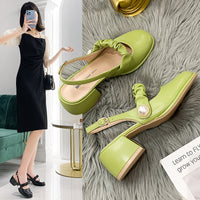 Women's Simple Pearl Chunky Heel Sandals
