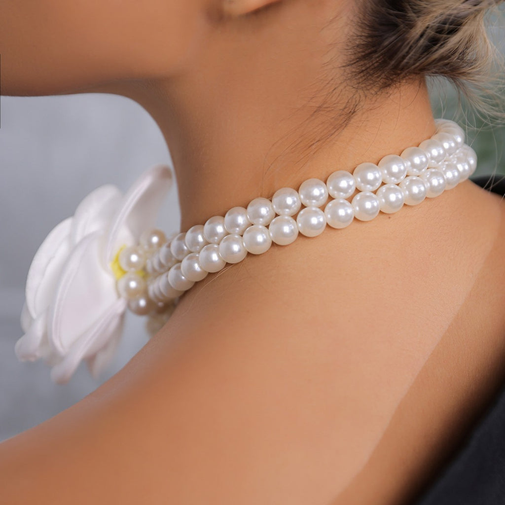 Pearl Necklace Evening Dress Accessories Flower Clavicle Necklace