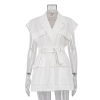 Sleeveless Workwear Shirt With Multiple Pockets Loose-fit Top