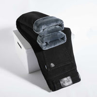 Men's Fleece-Lined Straight-Leg Loose-Fit Thickened Warm Casual Denim Jeans