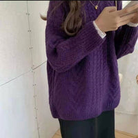Thick Hemp Flowers Knitted Round Neck Sweater Retro Loose Top