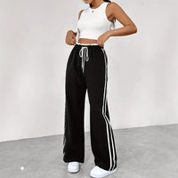 Elastic Waist Black Sports Straight Women's Trousers
