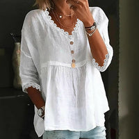Women's Casual Three-Quarter Sleeve Top With Lace Trim