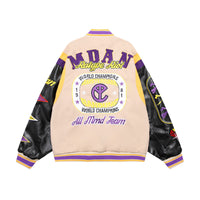 Letter Machine Embroidery Baseball Uniform Men's Hip Hop Stitching PU Leather Jacket