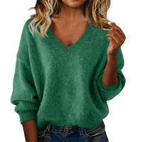 New Fashion Loose Solid Color V-neck Sweater Women