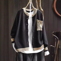 Retro Knitted Cardigan Women Round Neck Loose