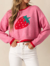 Women's Strawberry Pullover European And American Leisure Short Long-sleeved Sweater Top