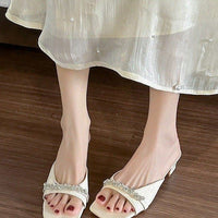 Thick Heeled Square Toe One-piece Slippers, Women's Summer High Heels, Exquisite French Style Sandals