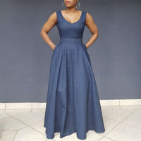 European And American Denim Womens Fashionable Elegant Long Dress