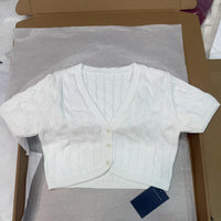 Womens Knitted Short-sleeve Cardigan Top