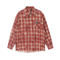 Distressed Tie-dyed Plaid Long-sleeved Shirt Men's Fashion Brand