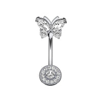 Upper Butterfly And Lower Round Zircon Belly Button Ring