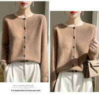 Round Neck Sweater Women's Simple All-match Cashmere Knitted Cardigan