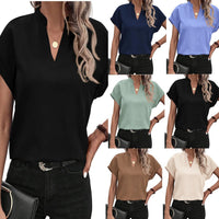 Summer Simplicity Fashion V-neck Short Sleeve Linen Shirt For Women