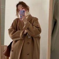 Design Sense Oatmeal Color Small Woolen Overcoat Women's Coat