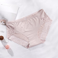 The New Ladies Ice Silk Non-sense Underwear Lace Thin Section Breathable Cotton Bottom Crotch Mid-waist Briefs