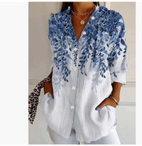 Color Matching Casual Loose Shirt Women's Clothing Button Top