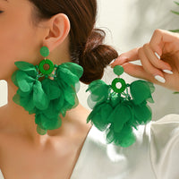 Handmade Bohemian Beaded Chiffon Flower Tassel Earrings For Women Tropical Vacation Statement Jewelry