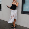 Womens Casual Resort-style Asymmetric Polka-dot Sheer Skirt