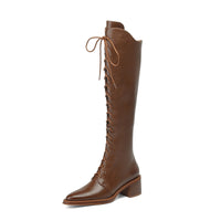 Brown Womens New Pointed-toe High-heeled Mid-calf Leather Boots