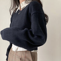 All-matching V-neck Pullover Sweater Long Sleeve Thermal Sweater