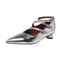 Full Leather Inside And Outside Thick Heel Pointed Buckle Leather Shoes