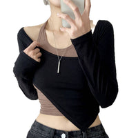Color Matching Irregular Hot Girl Short Personalized Two-piece Set Top