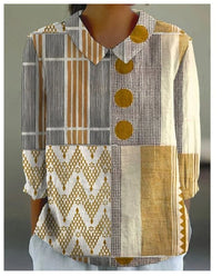 European And American Style Long-Sleeve Chinese-Style Bamboo-Stripe Linen Lapel Printed Fashionable All-Match Shirt