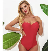 Women's Solid Color Underwire Backless Triangle One-piece Swimsuit