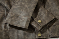 Contrast Color Texture PU Leather Coat Male