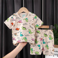 Two-piece Cotton T-shirt With Short Sleeves For Boys And Girls