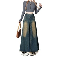 High-waisted Drapey Slimming Vintage Distressed Loose-fit Denim Skirt