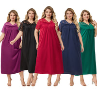 Womens Ice Silk Short-Sleeve Loose Casual Loungewear Dress